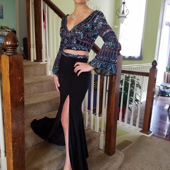Rachel Allan Dresses & Skirts - Embellished Crop Top and Black Skirt Formal/Prom